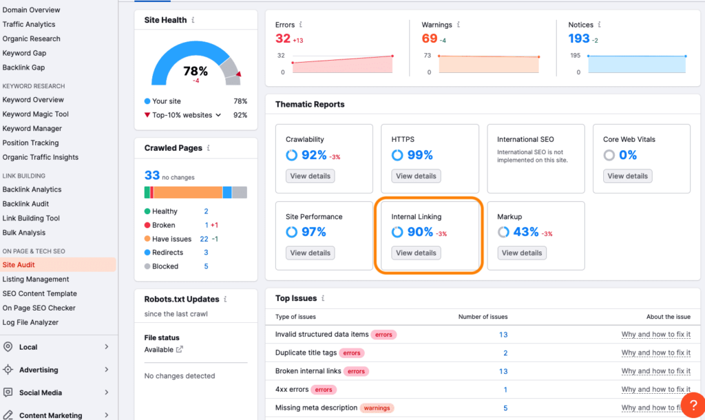 Semrush audit maillage SEO - booster mon commerce