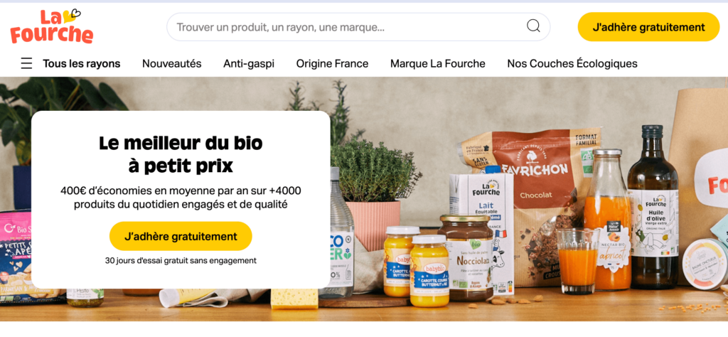 CTA avec le Je pour le site ecommerce La fourche : J'adhère gratuitement