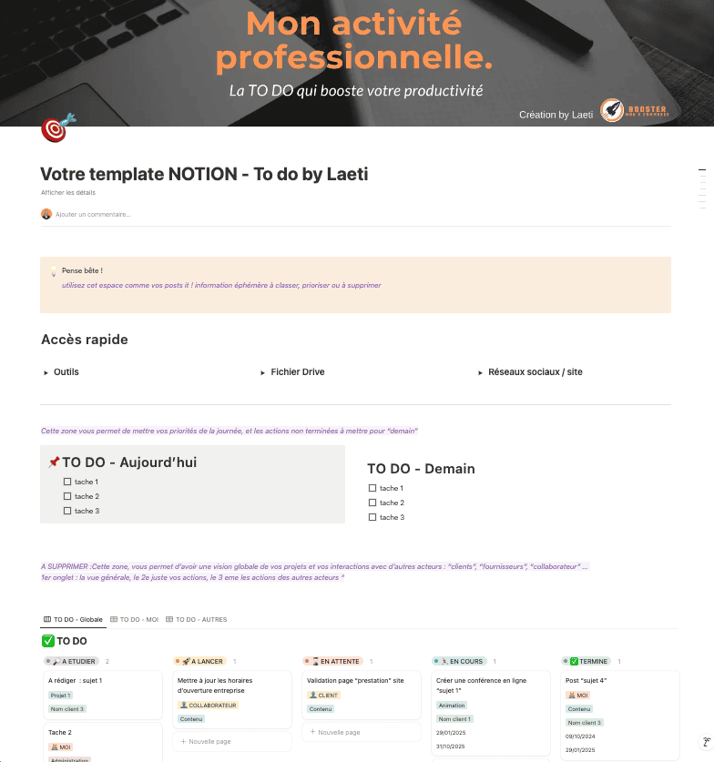 template notion gratuit to do et gestion de projet