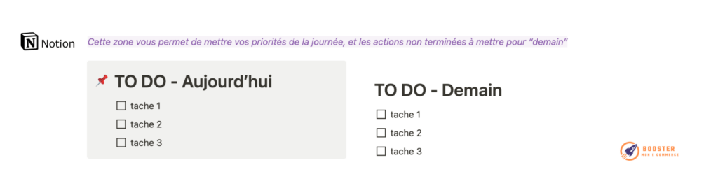 to do aujourd'hui / demain - template notion gratuit