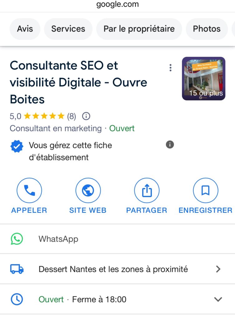 affichage lien whatspp sur votre fiche google établissement